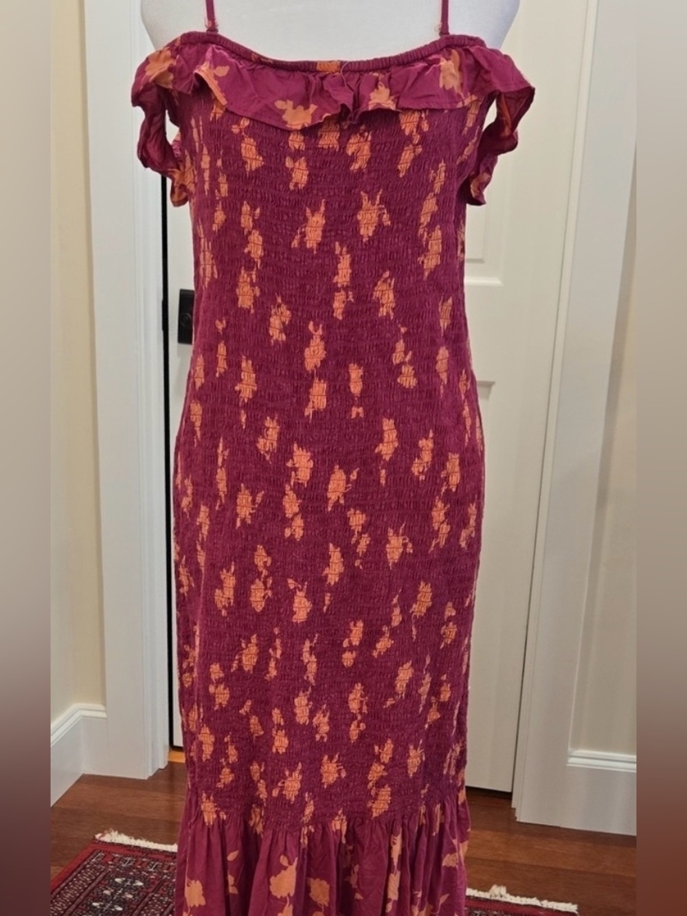NWT Anthropologie Maroon Maxi Dress with Orange Floral Print